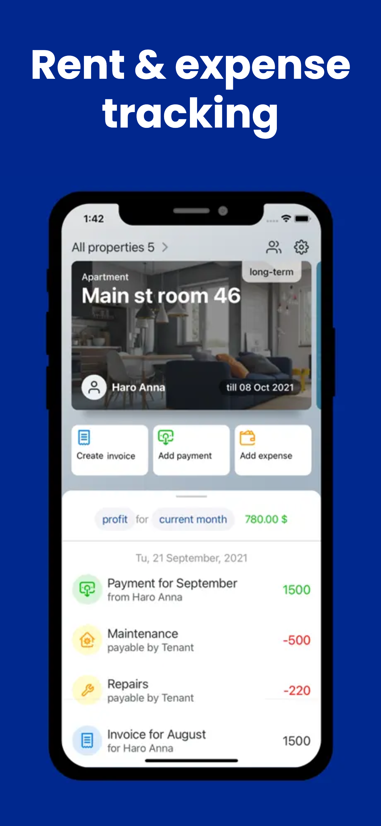 Rent and expense tracking dashboard in GetRent