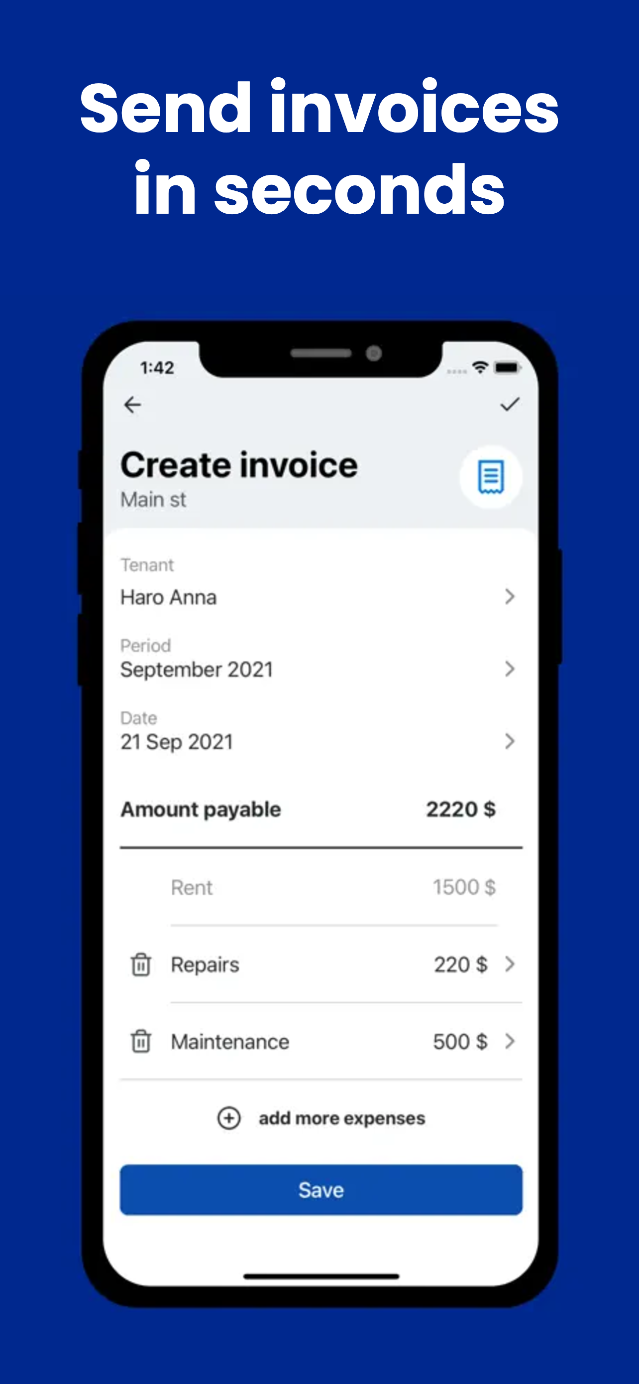 Create rent invoice screen in GetRent